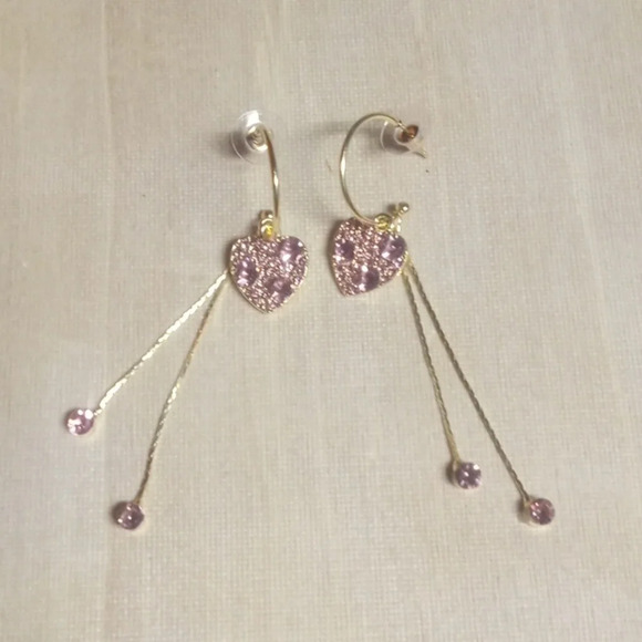 Beautiful earrings pink shiny‎ hearts - Picture 1 of 2